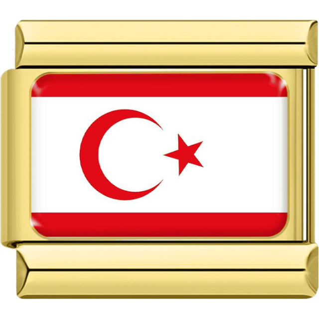 Italian charm with a gold border showing the flag of Northern Cyprus — red star and crescent on a white field with two red horizontal stripes.
